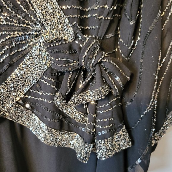 J Kara Faux Wrap Black Beaded Dress - Picture 3 of 14